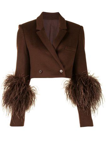 Fashion Creator, Designer Blazers, Kendall Jenner Outfits, Feather Trim, Blazer Designs, Cropped Blazer, Fashion Hacks Clothes, Outfit Shoplook, Blazer Fashion