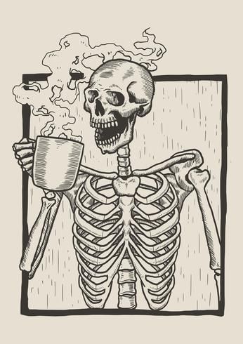 Skeleton Linocut Drink Coffee Skeleton Drinking Coffee, Skeleton Drinking, Skeleton Drawings, Coffee Art Print, Coffee Vector, Skeleton Art, Art Et Illustration, Drinking Coffee, Acrylic Wall Art