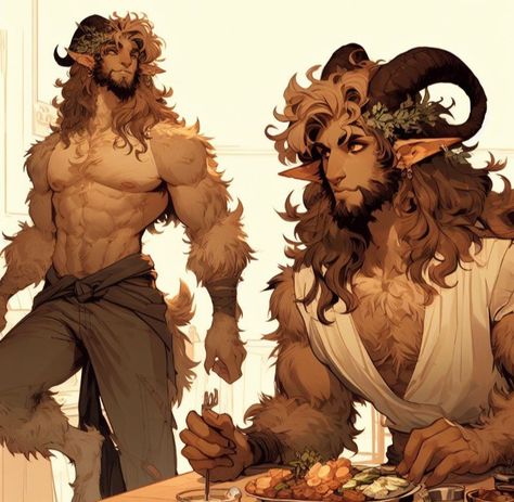 Ram Oc Male, Half Minotaur Character Design, Fawn Character Design, Satyr Barbarian, Saytr Character Design Male, Satyr Cleric, Male Centaur Character Design, Half Minotaur, Satyr Horns