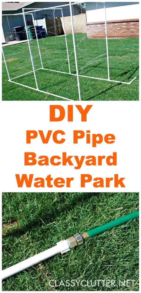 DIY PVC Backyard Water Park - www.classyclutter.net Backyard Water Park, Backyard Water Parks, Pvc Pipe Projects, Pvc Projects, Pvc Pipes, Summertime Fun, Backyard Fun, Pvc Pipe, Diy Backyard