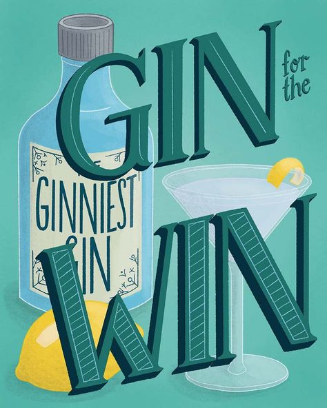 Gin Illustration, Gin Logo, Gin Art, Lettering Artwork, Cocktails Drawing, Gin Quotes, Gin Festival, Food Lettering, Drink Illustration