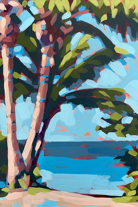 Ali Kay, Colorful Contemporary Art, Hawaii Painting, Tropical Painting, Palm Trees Painting, Florida Art, Oil Painting Techniques, Acrylic On Wood, Tableau Art