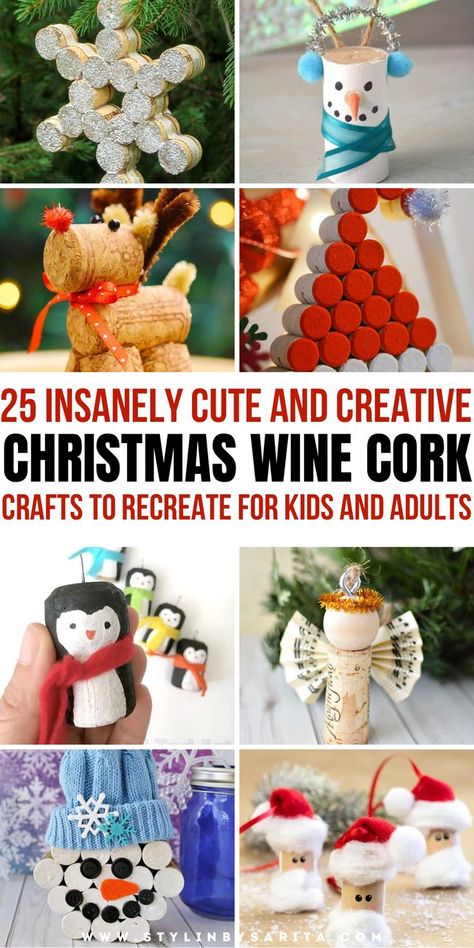 Christmas wine cork crafts Wine Cork Crafts For Kids, Cork Crafts For Kids, Christmas Wine Cork Crafts, Wine Cork Centerpiece, Cork Decorations, Cork Wreath Diy, Champagne Cork Crafts, Wine Cork Diy Projects, Wine Cork Crafts Christmas