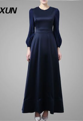 Model Gamis Satin, Dress Hijab Simple, Blue Hijab Dress, Gamis Satin, Bridesmaid Dresses Hijab, Kebaya Modern Dress, Model Gamis, Gowns Dresses Elegant, Dresses Simple