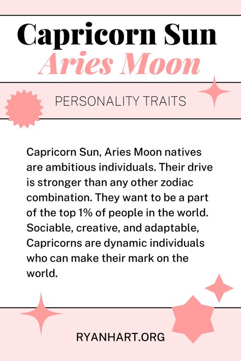 Capricorn Sun Aries Moon, Moon Compatibility, Sun In Capricorn, Moon Personality, Capricorn Moon Sign, Personality Compatibility, Sun Capricorn, Aries Capricorn, Sun In Aries