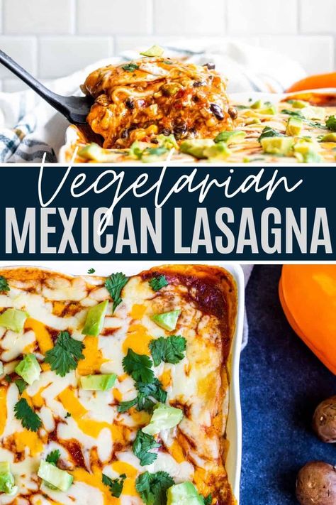 Vegetarian Taco Lasagna, Easy Vegetarian Mexican Dishes, Mexican Lasagna Vegetarian, Vegetarian Mexican Dinner, Meatless Mexican Recipes, Mexican Lasagna With Tortillas, Fast Vegetarian Dinner, Mexican Lasagna Recipe, Veggie Lasagne