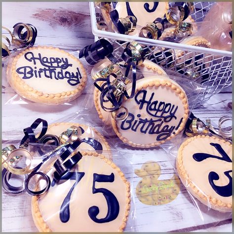 75th Birthday Cookies, Duck Cookies, Happy 75th Birthday, Lucky Duck, 75th Birthday, Cookie Favors, Cut Out Cookies, Mom Birthday, Birthday Cookies