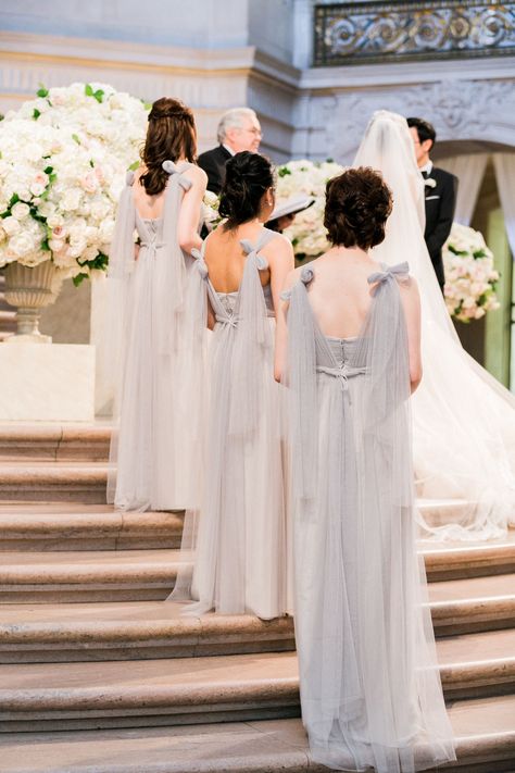 Romantic Gray Chiffon Bridesmaid Dresses with Bow Straps Bridesmaid Dresses With Bow, Dresses With Bow, Annabelle Dress, Jenny Yoo Bridesmaid, Bow Straps, Curated Wedding, Chiffon Bridesmaid Dresses, Bridesmaids And Groomsmen, Evening Wedding