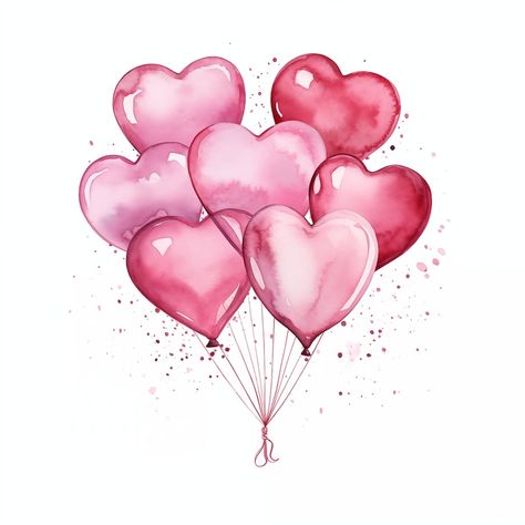 15 Hearts Balloon Clipart Balloons Watercolor, Cat Balloons, Valentines Watercolor, Balloon Clipart, Valentines Balloons, Sketches Of Love, Valentines Day Clipart, Valentine Clipart, Heart Balloons