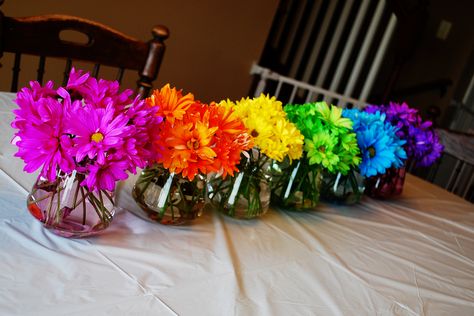 flowers Rainbow Flower Centerpieces, Mexico Decorations, Rainbow Wedding Theme, Pride Wedding, Mexican Birthday Parties, Trolls Birthday Party, Mexican Birthday, Rainbow Parties, Mexican Party Theme