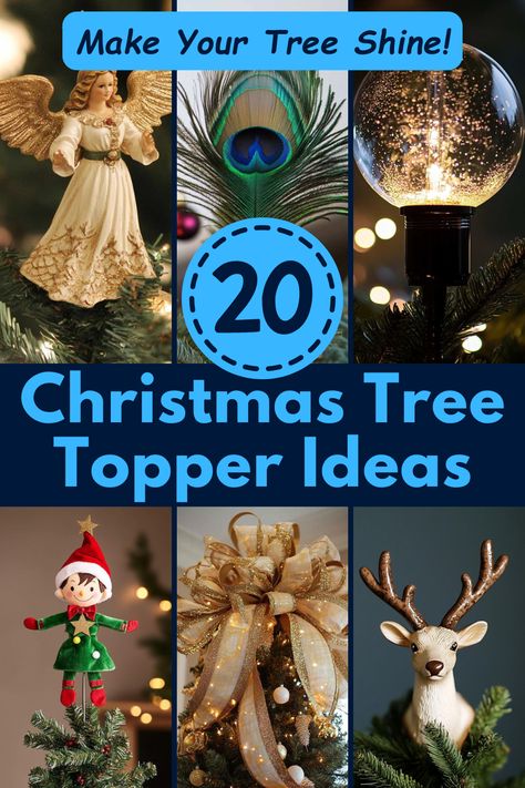 Looking for the perfect way to crown your Christmas tree? Discover 20 creative Christmas tree topper ideas, from classic stars to whimsical elves, to add a magical finishing touch to your holiday decor! #ChristmasTreeToppers #HolidayDecorIdeas #ChristmasDecor #TreeToppers #FestiveDecor Modern Tree Toppers Christmas, Diy Snowflake Tree Topper, Christmas Tree Topper With Picks, Unique Tree Topper Ideas, Christmas Tree Top Ideas, Christmas Tree Topper Ideas 2024, Diy Christmas Tree Topper Ideas, Toppers For Christmas Trees, Make Tree Topper