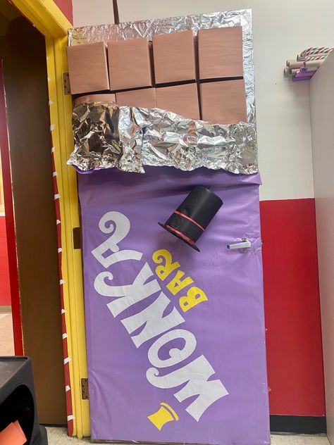 Charlie The Chocolate Factory, Charlie And The Chocolate Factory Bulletin Board, Willy Wonka Desserts, Willy Wonka Tree, Willy Wonka Play Set Design, Willy Wonka Diy Decorations, Diy Willy Wonka Decorations, Chocolate Factory Decorations, Willie Wonka Trunk Or Treat