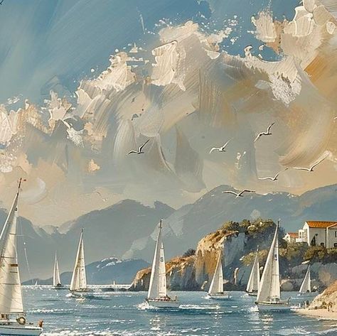 Sailing Ships Art, Boat On The Ocean, Best Painting Ever, Sailboat Painting, Boat Painting, Plein Air Paintings, Dreamy Art, Painting Art Projects, Art Aesthetic