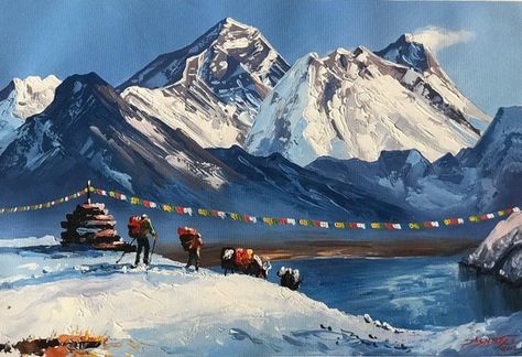 Everest Painting, Mountain Painting Acrylic, Cloth Drawing, Change Art, Mountain Painting, Art Paintings For Sale, Scenery Paintings, Knife Painting, Great Paintings