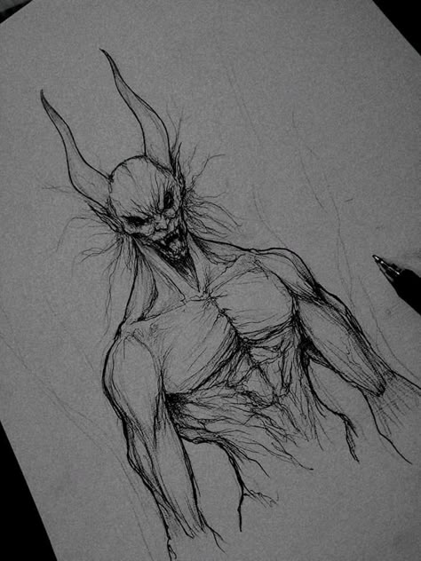 Demon Sketch Pencil, Satanic Drawings, Demon Sketch, Dog Paw Drawing, Pencil Colour Painting, Creepy Sketches, Monster Sketch, Ear Tattoo Ideas, Scary Drawings