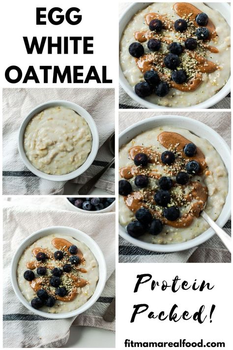 Full of protein, egg white oatmeal is an easy way to start your day with a balanced, healthy meal! You’ll find how to make egg white oatmeal on the stovetop really easy to do with the included how-to video below. If you love oatmeal, but find leaves you hungry 1-2 hours later, give this breakfast a try. It’s loved by both adults and kids! Egg Oats Breakfast, Egg White Smoothie, Oatmeal Egg Whites, Egg White Oatmeal Bake, Egg Whites In Oatmeal, Egg Oatmeal, Egg White Oatmeal Microwave, Oatmeal With Egg Whites, Yogurt Oats Breakfast