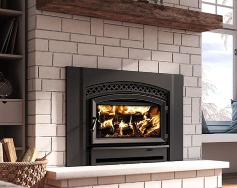 Enerzone Destination 2.7 Wood Insert | Wood Inserts | Okemos, MI Wood Burning Stove Insert, Wood Burning Stoves Living Room, Wood Burning Insert, Wood Burning Fireplace Inserts, Farmhouse Fireplace Decor, Outdoor Wood Burning Fireplace, Wood Burning Heaters, Fireplaces Ideas, Gas Fireplace Insert