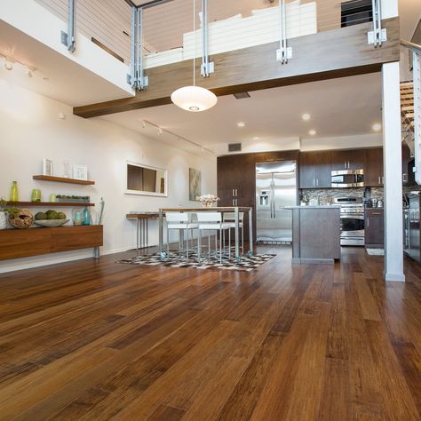 Bamboo Floor Interior Design, Kitchen Bamboo Floor, Cali Floors, Lowes Bamboo Flooring, Strand Woven Bamboo Flooring, Bamboo Hardwood Flooring, Engineered Bamboo Flooring, Loft Flooring, Solid Hardwood Flooring