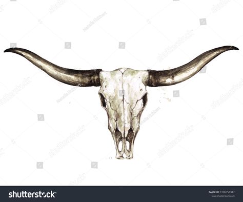 Cattle Skull Tattoo, Longhorn Skull Drawing, Longhorn Skull Tattoo, Longhorn Tattoo, Cow Skull Tattoos, Buffalo Tattoo, Skull Watercolor, Skull Tattoo Designs, Cattle Skull