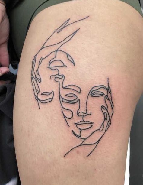 Gemini Tattoo, Face Tattoo, Two Faces, Continuous Line, Paw Print Tattoo, Sleeve Tattoos, Tattoo Ideas, Drama, Tattoos