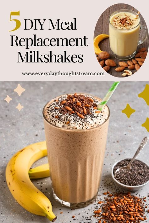 Meal replacement shakes are ideally designed, packed with essential nutrients, fewer calories and are easier to make and consume. #FatBurningSmoothies #HealthyDrinks #WeightLossRecipes #SmoothieRecipes #DetoxSmoothies Protein Meal Shakes, Coffee Meal Replacement Shake, Dinner Shakes Healthy, Vegan Meal Replacement Shakes, Smoothies For Meal Replacement, High Protein Meal Replacement Shakes, Dinner Protein Shake, 310 Nutrition Shake Recipes, Diy Ensure Drink Recipes