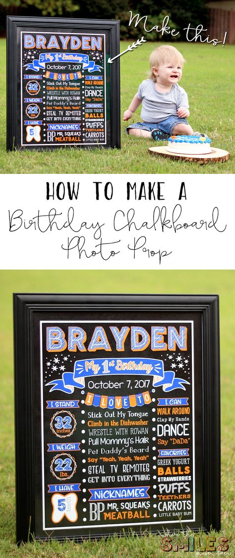 How to Make a Birthday Chalkboard Photo Prop | Where The Smiles Have Been #birthday #chalkboard #smashcake Decorative Chalkboards, Free Chalkboard Fonts, Baby Milestone Chart, Chalkboard Fonts, Cricut Signs, Monthly Pictures, Chalkboard Decor, First Birthday Chalkboard, Chalkboard Print