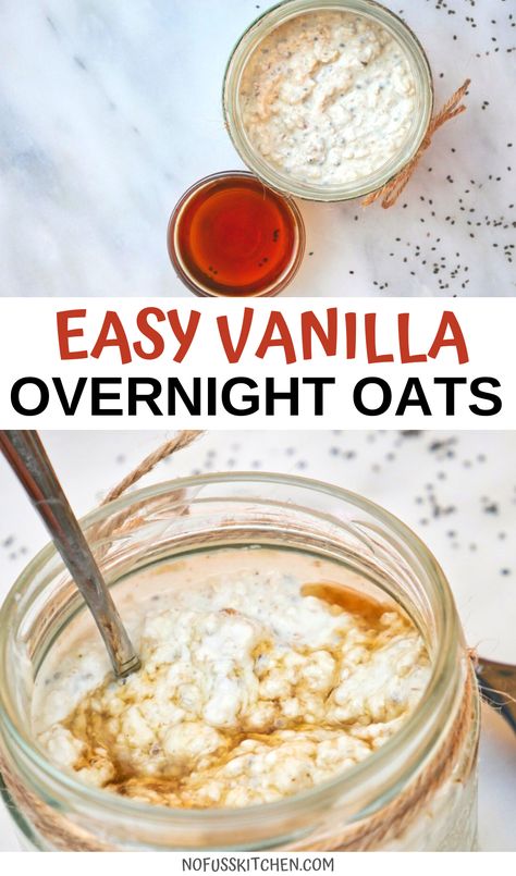 These vanilla overnight oats are absolutely delicious, easy overnight oats, and healthy overnight oats made with greek yogurt. All you need is vanilla extract and you've got yourself some perfectly easy overnight oats, the greatest breakfast recipe ever! Uses For Vanilla Extract, Overnight Vanilla Protein Oats, Vanilla Overnight Oats With Chia Seeds, Vanilla Overnight Oats Without Yogurt, Mush Vanilla Bean Overnight Oats, Vanilla Oatmeal Recipe, Beginner Overnight Oats, Overnight Oats Healthy Vanilla, Overnight Vanilla Oats