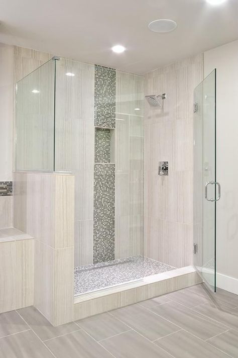 vertical tile, mosaic tile through niche Vertical Tile, Shower Accent Tile, Restroom Renovation, Bathroom Build, Guest Bedroom Remodel, Small Bedroom Remodel, Restroom Design, Bathroom Shower Design, Shower Walls