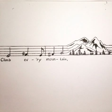 Mountain And Music Tattoo, Song Related Drawings, Mountain Music Tattoo, Bass Clarinet Tattoo, Choir Tattoo, Tattoos Inspired By Songs, Musical Theatre Tattoo, Clarinet Tattoo, Song Cover Design