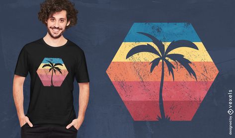 Palm tree retro sunset t-shirt design T Shirt Design Vector, T Shirts With Sayings, Shirt Design, Vintage Frames, Shirts With Sayings, Frame Design, Presentation Templates, Palm Trees, Transparent Background