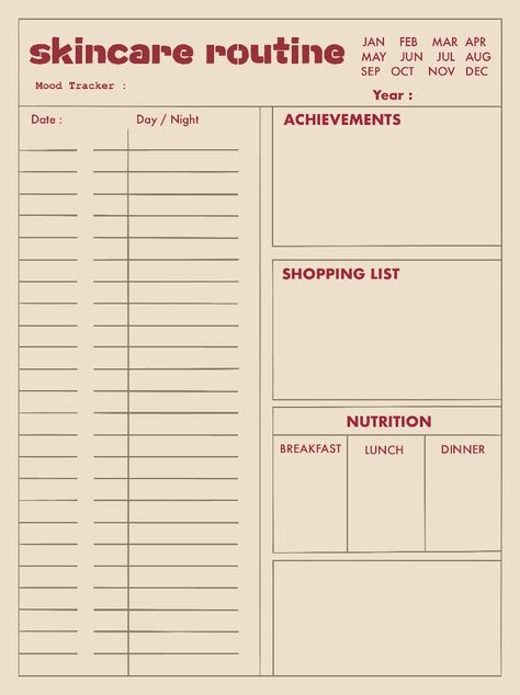 Skincare routine tracker, for the one who's often skip skincare.
As achievement is for the skin condition that you want.
Shopping list is for the skincare products that you're gonna shop.
Nutrition is the food/medicine to consume for achieve better skin.
And last for the blank is for random stuff (ex: quotes) Skin Care Tracker, Skincare Routine Tracker, Skincare Tracker, Routine Tracker, Volleyball Wallpaper, Self Care Worksheets, Bujo Layout, Tracker Free, Year Quotes