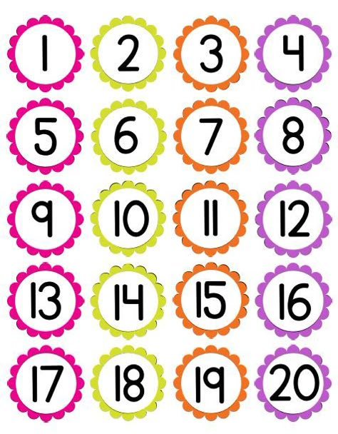 Number Printables 1-20, Number Labels Free Printables, Number 1-20, 1 To 20 Numbers, Printable Calendar Numbers, Number For Kids, Kids Numbers, Preschool Numbers, Number Printables