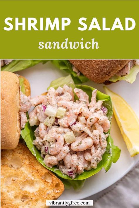 A bright and flavorful shrimp salad sandwich recipe with tender shrimp and old bay seasoning served on a toasted ciabatta roll. Sandwich Fixings, Shrimp Salad Sandwich, Shrimp Meals, Salad Sandwich Recipe, Ciabatta Roll, Flavorful Shrimp, Pea Pesto, Shrimp Salad Recipes, Shrimp Recipes Healthy