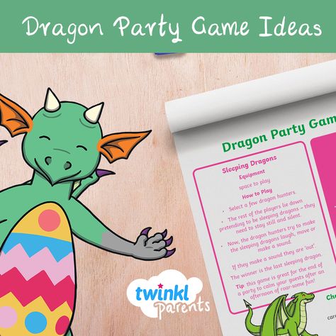 If a great kids party needs any two things, it needs a cool theme and awesome games! Check out their resource to get some amazing inspiration for games at your child’s next dragon-themed party.👉https://www.twinkl.co.uk/l/1epvj7 Dragon Games For Kids, Dragon Party Games, Mythical Birthday Party, Outside Games For Kids, Dragon Themed Birthday Party, Party Game Ideas, Pta Ideas, Outside Games, Esl Games