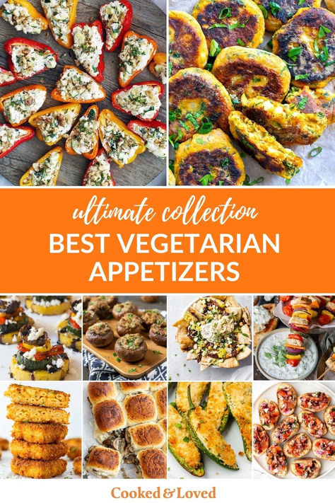 If you're looking for vegetarian appetizers, this carefully curated collection is for you! From crispy jalapeño poppers and stuffed mushrooms to savoury skewers, I've got plenty of delicious finger food, canapés, dips, platters and more. Vegan-friendly options are included. via @irena_macri Vegetarian Party Foods, Vegetarian Party Snacks, Inexpensive Party Food, Easy Vegetarian Snacks, Vegetarian Canapes, Vegetarian Finger Food, Vegetarian Appetizer Recipes, Vegetarian Appetizers Easy, Snacks For A Party