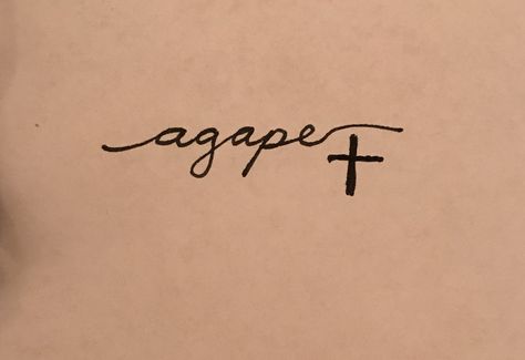 Agape cross tattoo idea. Agape Tattoo With Cross, Gods Got This Tattoo, Agape Love Tattoo, Agape Tattoo For Women, Dainty Christian Tattoos For Women, Meaningful Christian Tattoos, Catholic Tattoos For Women, Small Christian Tattoo Ideas, Dainty Christian Tattoos