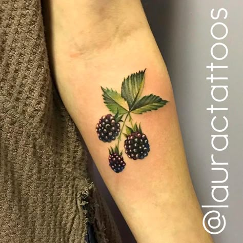 Blackberry Tattoo, Watermelon Tattoo, Blackberry Fruit, Backpiece Tattoo, Fruit Tattoo, Mother Nature Tattoos, Skull Girl Tattoo, Nature Tattoo Sleeve, Tattoo Now