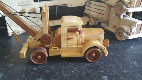 Completed 30's Tow Truck Wooden Toy Trucks Plans Free, Wooden Toy Cars Diy Woodworking Plans, Wooden Tractor Toy, Wooden Toy Trucks Simple, Wooden Toy Trucks, Vintage Tow Trucks And Wreckers, Wood Toys Plans, Wooden Toys Plans, Handmade Wooden Toys