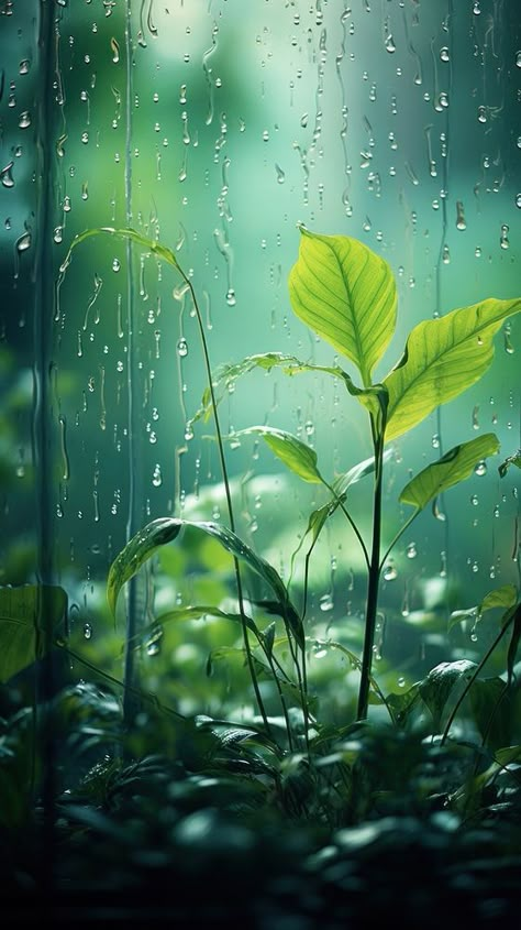 A rain scene with plant outdoors nature green. | premium image by rawpixel.com Green Nature Aesthetic Wallpaper, Green Plants Wallpaper, Green Plant Wallpaper, Botany Aesthetic, Green Nature Aesthetic, Rain Landscape, Rainy Day Wallpaper, Natural Rain, Rainy Forest