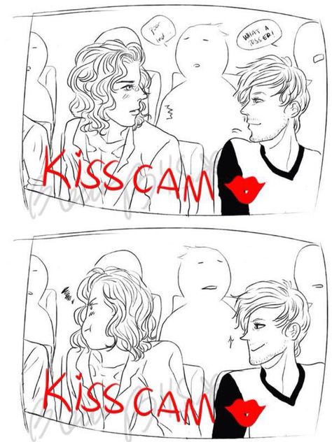 Kiss Cam Fanart, Larry Comics, Larry Fanart, Bruno Mars Songs, One Direction Cartoons, Kiss Cam, Gravity Falls Dipper, Larry Shippers, One Direction Harry Styles