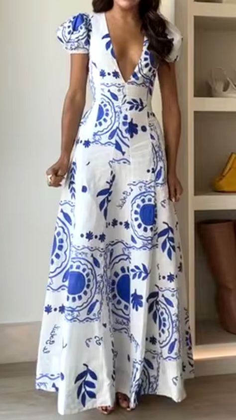 I recently came across this stunning Printed Deep V Neck Short Puff Sleeved Maxi Dress, and it immediately caught my eye! The vibrant prints and dreamy silhouette make it perfect for any occasion.   Can you imagine twirling in this beauty at a summer wedding or brunch with friends? I'd love to hear your thoughts on this dress! Would you wear it? 💖👗   #FashionInspiration #MaxiDress #SummerStyle #OOTD #FashionDreams #StyleIdeas Yasmin Devonport, Sleeved Maxi Dress, Dressy Dresses, Summer Weddings, Designer Jeans, Maxi Dress With Sleeves, Outfits Casuales, Modest Outfits, Deep V Neck