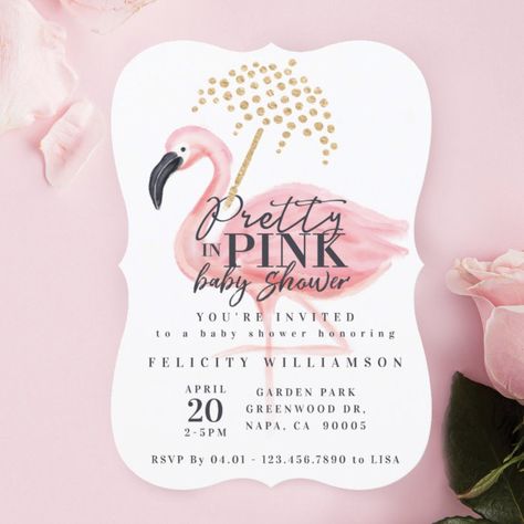 Flamingo Pretty in Pink Baby Shower Invitation - Baby Shower Invitations Pretty In Pink Baby Shower, Flamingo Illustration, Flamingo Baby Shower, Baby Shower Party Invitations, Modern Baby Shower Invitations, Baby Shower Invitations Design, Flamingo Theme, Pink Baby Shower Invitations, Boho Baby Shower