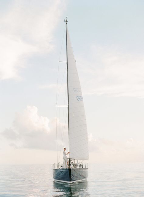 Designer Bridal Wear Sets Sail in Key Biscayne - KT Merry Sailboat Engagement, Boat Engagement, Sailboat Photography, Classic Sailboat, White Bridal Dresses, Key Biscayne, Hatches, Sail Boat, Luxury Weddings