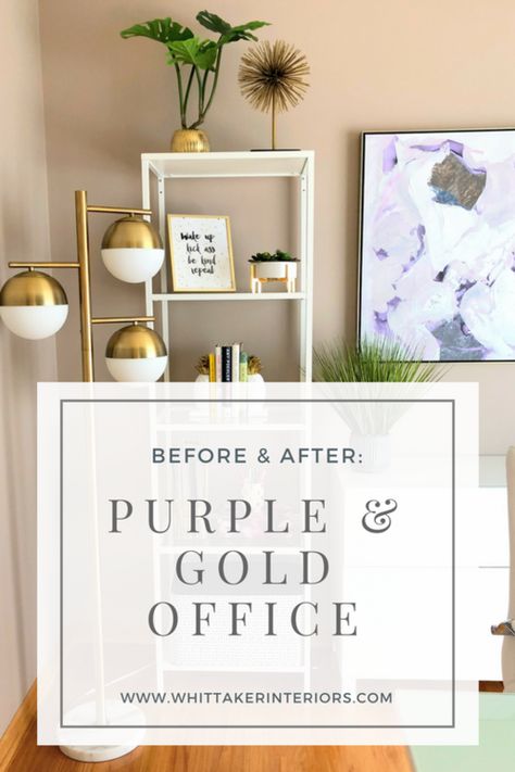 Purple And Gold Office Decor, Purple Office Walls, Purple And White Office, Purple Office Decor Ideas Work Spaces, Purple And Gold Office, Purple Home Office Ideas, Purple Home Offices, Purple Office Ideas, Purple Office Decor