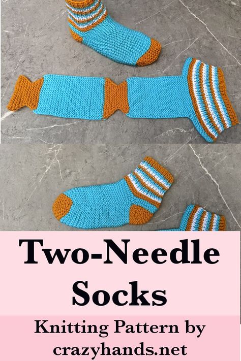 Knit Socks Tutorial, Two Needle Socks, Knitted Socks Free Pattern, Socks Knitting Pattern, Knit Slippers Free Pattern, Intermediate Knitting Patterns, Knitted Slippers Pattern, Socks Knitting, Knitting Patterns Free Beginner