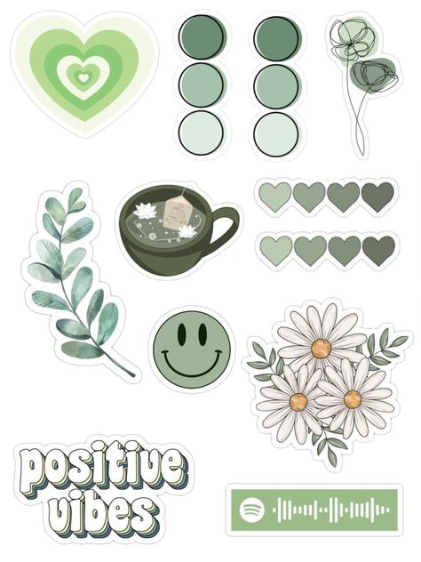 Tumblr Sticker, Green Scrapbook, Phone Cover Stickers, Boss Clipart, Iphone Keyboard, Green Stickers, Sticker Collage, Style Vert, Collection Aesthetic