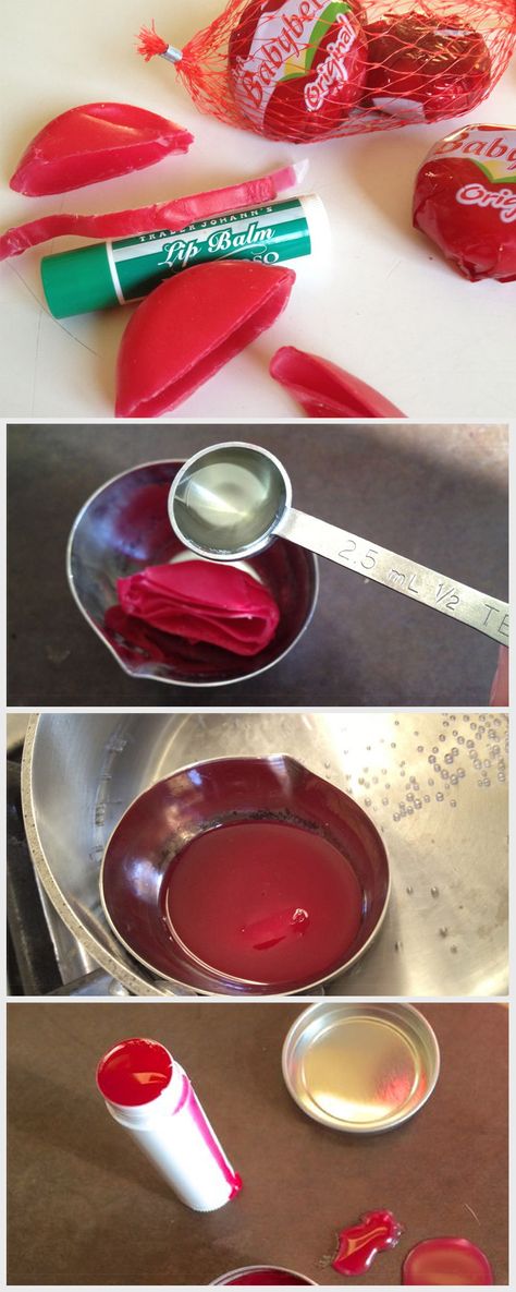 Babybell cheese wax is perfect for making emergency chapstick. Just melt the wax with some grapeseed oil and pour into an old chapstick container. Babybel Cheese Recipes, How To Make Chapstick, Wax Crafts, Cheese Wax, Babybel Cheese, Lotion Bars Recipe, Lip Balm Tin, School Holiday Activities, Lip Balm Containers