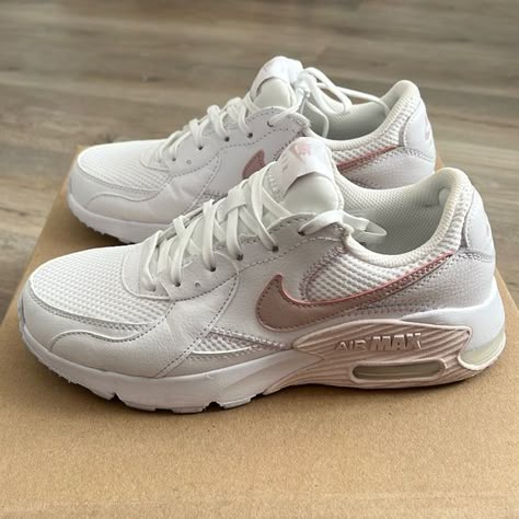 NIKE Women’s Air Max Excee - Pink and White White And Pink Tennis Shoes, Cheap Nike Shoes For Women, Air Max Shoes For Women, Nike Shoes Women Pink, Women Training Shoes, Nike Air Max Aesthetic, Air Nike Shoes Women, Nike Sport Shoes Women, Air Max Excee Pink