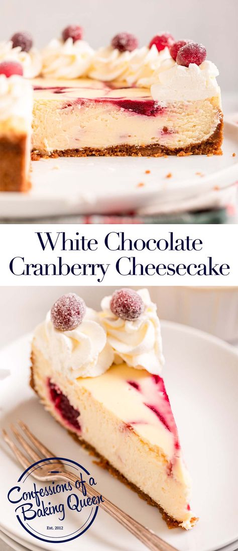 White Chocolate And Cranberry Tart, Cherry Almond Cheesecake, Christmas Cranberry Cheesecake, Cranberry Swirl Cheesecake, Christmas Cheesecake Flavors, Best Christmas Cheesecake Recipes, Christmas Cheesecake Desserts, Cheesecakes For Christmas, Christmas Dessert Cheesecake