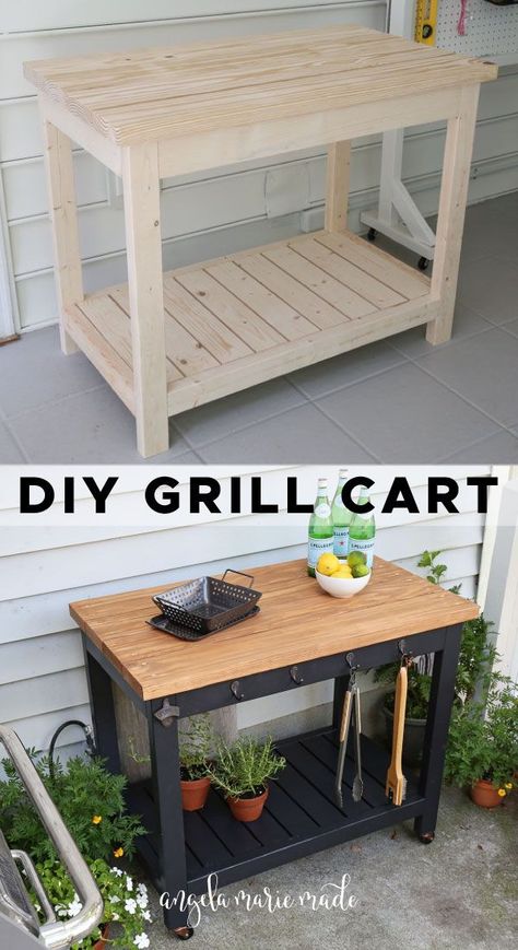 DIY Grill Cart - Angela Marie Made Grilling Cart, Diy Grill Cart, Kitchen Ideas With Island, Diy Grill Table, Diy Grill Station, Creative Seating, Unique Seating, Outdoor Grill Station, Grill Cart